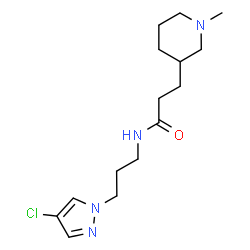 ChemSpider 2D Image | N-[3-(4-Chloro-1H-pyrazol-1-yl)propyl]-3-(1-methyl-3-piperidinyl)propanamide | C15H25ClN4O