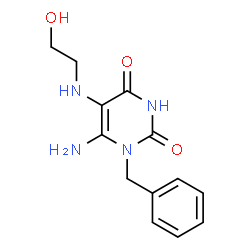 ChemSpider 2D Image | 6-Amino-1-benzyl-5-(2-hydroxy-ethylamino)-1H-pyrimidine-2,4-dione | C13H16N4O3