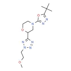 ChemSpider 2D Image | 2-[2-(2-Methoxyethyl)-2H-tetrazol-5-yl]-4-[5-(2-methyl-2-propanyl)-1,3,4-oxadiazol-2-yl]morpholine | C14H23N7O3