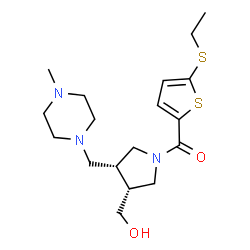 ChemSpider 2D Image | [5-(Ethylsulfanyl)-2-thienyl]{(3R,4R)-3-(hydroxymethyl)-4-[(4-methyl-1-piperazinyl)methyl]-1-pyrrolidinyl}methanone | C18H29N3O2S2