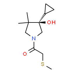 ChemSpider 2D Image | 1-[(3R)-3-Cyclopropyl-3-hydroxy-4,4-dimethyl-1-pyrrolidinyl]-2-(methylsulfanyl)ethanone | C12H21NO2S