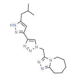 ChemSpider 2D Image | 3-{[4-(5-Isobutyl-1H-pyrazol-3-yl)-1H-1,2,3-triazol-1-yl]methyl}-6,7,8,9-tetrahydro-5H-[1,2,4]triazolo[4,3-a]azepine | C17H24N8