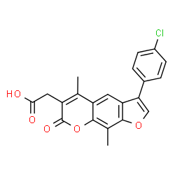 ChemSpider 2D Image | [3-(4-Chlorophenyl)-5,9-dimethyl-7-oxo-7H-furo[3,2-g]chromen-6-yl]acetic acid | C21H15ClO5
