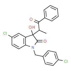 ChemSpider 2D Image | 5-Chloro-1-(4-chlorobenzyl)-3-hydroxy-3-(1-oxo-1-phenyl-2-propanyl)-1,3-dihydro-2H-indol-2-one | C24H19Cl2NO3