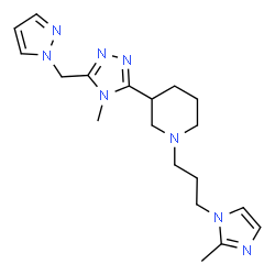 ChemSpider 2D Image | 1-[3-(2-Methyl-1H-imidazol-1-yl)propyl]-3-[4-methyl-5-(1H-pyrazol-1-ylmethyl)-4H-1,2,4-triazol-3-yl]piperidine | C19H28N8