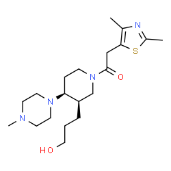 ChemSpider 2D Image | 2-(2,4-Dimethyl-1,3-thiazol-5-yl)-1-[(3R,4S)-3-(3-hydroxypropyl)-4-(4-methyl-1-piperazinyl)-1-piperidinyl]ethanone | C20H34N4O2S
