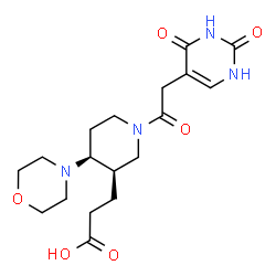 ChemSpider 2D Image | 3-[(3R,4S)-1-[(2,4-Dioxo-1,2,3,4-tetrahydro-5-pyrimidinyl)acetyl]-4-(4-morpholinyl)-3-piperidinyl]propanoic acid | C18H26N4O6