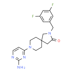ChemSpider 2D Image | 8-(2-Amino-4-pyrimidinyl)-2-(3,5-difluorobenzyl)-2,8-diazaspiro[4.5]decan-3-one | C19H21F2N5O