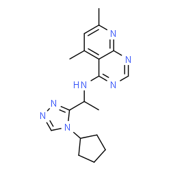 ChemSpider 2D Image | N-[1-(4-Cyclopentyl-4H-1,2,4-triazol-3-yl)ethyl]-5,7-dimethylpyrido[2,3-d]pyrimidin-4-amine | C18H23N7