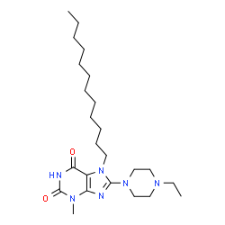 ChemSpider 2D Image | 7-Dodecyl-8-(4-ethyl-1-piperazinyl)-3-methyl-3,7-dihydro-1H-purine-2,6-dione | C24H42N6O2