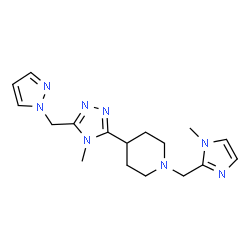 ChemSpider 2D Image | 1-[(1-Methyl-1H-imidazol-2-yl)methyl]-4-[4-methyl-5-(1H-pyrazol-1-ylmethyl)-4H-1,2,4-triazol-3-yl]piperidine | C17H24N8