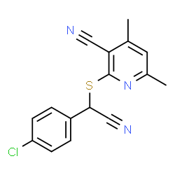 ChemSpider 2D Image | 2-{[(4-Chlorophenyl)(cyano)methyl]sulfanyl}-4,6-dimethylnicotinonitrile | C16H12ClN3S