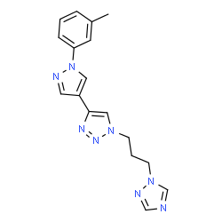 ChemSpider 2D Image | 4-[1-(3-Methylphenyl)-1H-pyrazol-4-yl]-1-[3-(1H-1,2,4-triazol-1-yl)propyl]-1H-1,2,3-triazole | C17H18N8