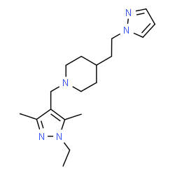 ChemSpider 2D Image | 1-[(1-Ethyl-3,5-dimethyl-1H-pyrazol-4-yl)methyl]-4-[2-(1H-pyrazol-1-yl)ethyl]piperidine | C18H29N5