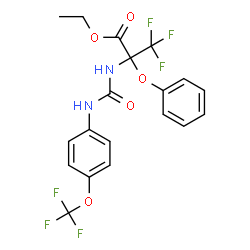 ChemSpider 2D Image | Ethyl 3,3,3-trifluoro-2-phenoxy-N-{[4-(trifluoromethoxy)phenyl]carbamoyl}alaninate | C19H16F6N2O5