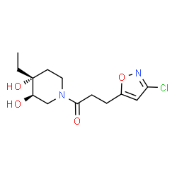 ChemSpider 2D Image | 3-(3-Chloro-1,2-oxazol-5-yl)-1-[(3R,4R)-4-ethyl-3,4-dihydroxy-1-piperidinyl]-1-propanone | C13H19ClN2O4