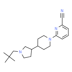 ChemSpider 2D Image | 6-{4-[1-(2,2-Dimethylpropyl)-3-pyrrolidinyl]-1-piperidinyl}-2-pyridinecarbonitrile | C20H30N4