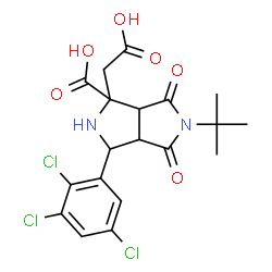 ChemSpider 2D Image | 1-(Carboxymethyl)-5-(2-methyl-2-propanyl)-4,6-dioxo-3-(2,3,5-trichlorophenyl)octahydropyrrolo[3,4-c]pyrrole-1-carboxylic acid | C19H19Cl3N2O6
