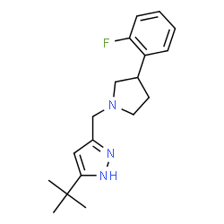 ChemSpider 2D Image | 3-{[3-(2-Fluorophenyl)-1-pyrrolidinyl]methyl}-5-(2-methyl-2-propanyl)-1H-pyrazole | C18H24FN3