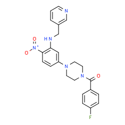 ChemSpider 2D Image | (4-Fluorophenyl)(4-{4-nitro-3-[(3-pyridinylmethyl)amino]phenyl}-1-piperazinyl)methanone | C23H22FN5O3