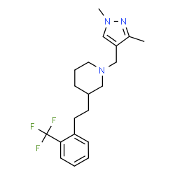 ChemSpider 2D Image | 1-[(1,3-Dimethyl-1H-pyrazol-4-yl)methyl]-3-{2-[2-(trifluoromethyl)phenyl]ethyl}piperidine | C20H26F3N3