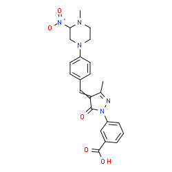 ChemSpider 2D Image | 3-{3-Methyl-4-[4-(4-methyl-3-nitro-1-piperazinyl)benzylidene]-5-oxo-4,5-dihydro-1H-pyrazol-1-yl}benzoic acid | C23H23N5O5