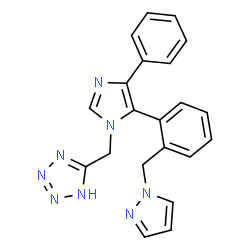 ChemSpider 2D Image | 5-({4-Phenyl-5-[2-(1H-pyrazol-1-ylmethyl)phenyl]-1H-imidazol-1-yl}methyl)-1H-tetrazole | C21H18N8