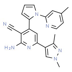 ChemSpider 2D Image | 2-Amino-6-(1,3-dimethyl-1H-pyrazol-4-yl)-4-[1-(4-methyl-2-pyridinyl)-1H-pyrrol-2-yl]nicotinonitrile | C21H19N7