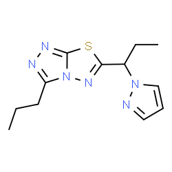 ChemSpider 2D Image | 3-Propyl-6-[1-(1H-pyrazol-1-yl)propyl][1,2,4]triazolo[3,4-b][1,3,4]thiadiazole | C12H16N6S
