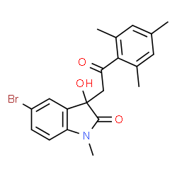 ChemSpider 2D Image | 5-Bromo-3-hydroxy-3-(2-mesityl-2-oxoethyl)-1-methyl-1,3-dihydro-2H-indol-2-one | C20H20BrNO3
