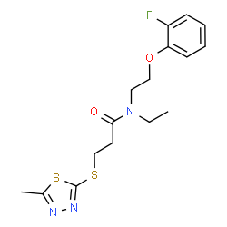 ChemSpider 2D Image | N-Ethyl-N-[2-(2-fluorophenoxy)ethyl]-3-[(5-methyl-1,3,4-thiadiazol-2-yl)sulfanyl]propanamide | C16H20FN3O2S2