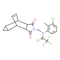 ChemSpider 2D Image | N-(3-Chloro-2-methylphenyl)-N-[(3,5-dioxo-4-azatetracyclo[5.3.2.0~2,6~.0~8,10~]dodec-11-en-4-yl)methyl]-2,2,2-trifluoroacetamide | C21H18ClF3N2O3