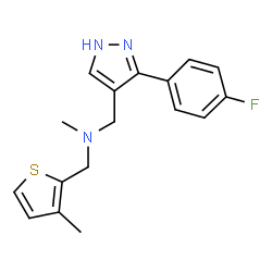 ChemSpider 2D Image | 1-[3-(4-Fluorophenyl)-1H-pyrazol-4-yl]-N-methyl-N-[(3-methyl-2-thienyl)methyl]methanamine | C17H18FN3S