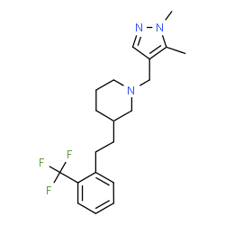 ChemSpider 2D Image | 1-[(1,5-Dimethyl-1H-pyrazol-4-yl)methyl]-3-{2-[2-(trifluoromethyl)phenyl]ethyl}piperidine | C20H26F3N3