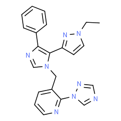 ChemSpider 2D Image | 3-{[5-(1-Ethyl-1H-pyrazol-3-yl)-4-phenyl-1H-imidazol-1-yl]methyl}-2-(1H-1,2,4-triazol-1-yl)pyridine | C22H20N8