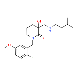 ChemSpider 2D Image | 1-(2-Fluoro-5-methoxybenzyl)-3-hydroxy-3-{[(3-methylbutyl)amino]methyl}-2-piperidinone | C19H29FN2O3
