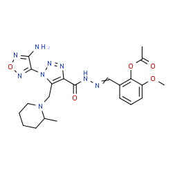 ChemSpider 2D Image | 2-{[({1-(4-Amino-1,2,5-oxadiazol-3-yl)-5-[(2-methyl-1-piperidinyl)methyl]-1H-1,2,3-triazol-4-yl}carbonyl)hydrazono]methyl}-6-methoxyphenyl acetate | C22H27N9O5
