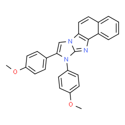 ChemSpider 2D Image | 9,10-Bis(4-methoxyphenyl)-10H-imidazo[1,2-a]naphtho[1,2-d]imidazole | C27H21N3O2