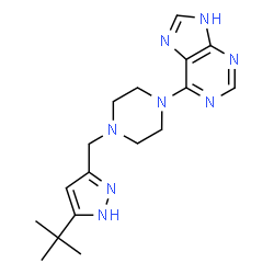ChemSpider 2D Image | 6-(4-{[5-(2-Methyl-2-propanyl)-1H-pyrazol-3-yl]methyl}-1-piperazinyl)-1H-purine | C17H24N8