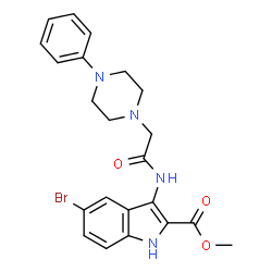 ChemSpider 2D Image | Methyl 5-bromo-3-{[(4-phenyl-1-piperazinyl)acetyl]amino}-1H-indole-2-carboxylate | C22H23BrN4O3