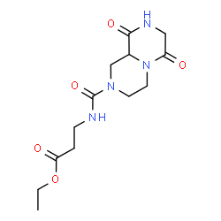 ChemSpider 2D Image | Ethyl N-[(6,9-dioxooctahydro-2H-pyrazino[1,2-a]pyrazin-2-yl)carbonyl]-beta-alaninate | C13H20N4O5