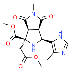 ChemSpider 2D Image | Methyl (1R,3S,3aR,6aS)-1-(2-methoxy-2-oxoethyl)-5-methyl-3-(4-methyl-1H-imidazol-5-yl)-4,6-dioxooctahydropyrrolo[3,4-c]pyrrole-1-carboxylate | C16H20N4O6