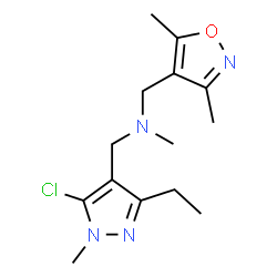 ChemSpider 2D Image | 1-(5-Chloro-3-ethyl-1-methyl-1H-pyrazol-4-yl)-N-[(3,5-dimethyl-1,2-oxazol-4-yl)methyl]-N-methylmethanamine | C14H21ClN4O