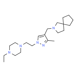 ChemSpider 2D Image | 2-({1-[2-(4-Ethyl-1-piperazinyl)ethyl]-3-methyl-1H-pyrazol-4-yl}methyl)-2-azaspiro[4.4]nonane | C21H37N5