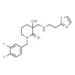 ChemSpider 2D Image | 1-(3,4-Difluorobenzyl)-3-hydroxy-3-({[2-(1,3-thiazol-2-yl)ethyl]amino}methyl)-2-piperidinone | C18H21F2N3O2S