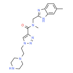 ChemSpider 2D Image | N-Methyl-N-[(5-methyl-1H-benzimidazol-2-yl)methyl]-1-[2-(1-piperazinyl)ethyl]-1H-1,2,3-triazole-4-carboxamide | C19H26N8O
