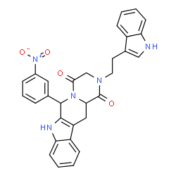 ChemSpider 2D Image | 2-[2-(1H-Indol-3-yl)ethyl]-6-(3-nitrophenyl)-2,3,6,7,12,12a-hexahydropyrazino[1',2':1,6]pyrido[3,4-b]indole-1,4-dione | C30H25N5O4