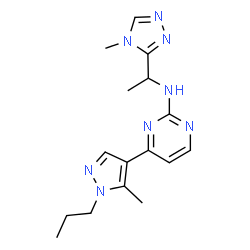 ChemSpider 2D Image | 4-(5-Methyl-1-propyl-1H-pyrazol-4-yl)-N-[1-(4-methyl-4H-1,2,4-triazol-3-yl)ethyl]-2-pyrimidinamine | C16H22N8