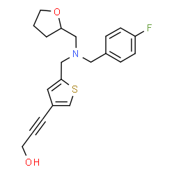 ChemSpider 2D Image | 3-(5-{[(4-Fluorobenzyl)(tetrahydro-2-furanylmethyl)amino]methyl}-3-thienyl)-2-propyn-1-ol | C20H22FNO2S