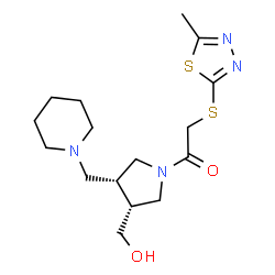 ChemSpider 2D Image | 1-[(3R,4R)-3-(Hydroxymethyl)-4-(1-piperidinylmethyl)-1-pyrrolidinyl]-2-[(5-methyl-1,3,4-thiadiazol-2-yl)sulfanyl]ethanone | C16H26N4O2S2